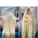 back of lady's head with blonde hair - before and after treatment