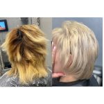 Close-up before and after photo of woman's hair