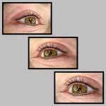 close-up photos of an eye with eyelash treatment